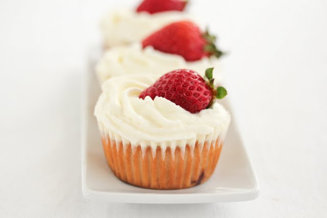 close-up photo of a Strawberries and Cream Cupcake