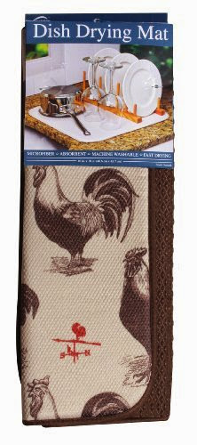  Envision Home Farmhouse Rooster Microfiber Dish Drying Mat, 16-Inch by 18-Inch
