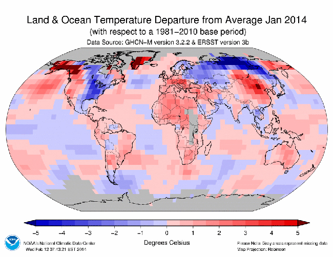 Informe climático de la Tierra. Enero de 2014, el cuarto más cálido desde 1880