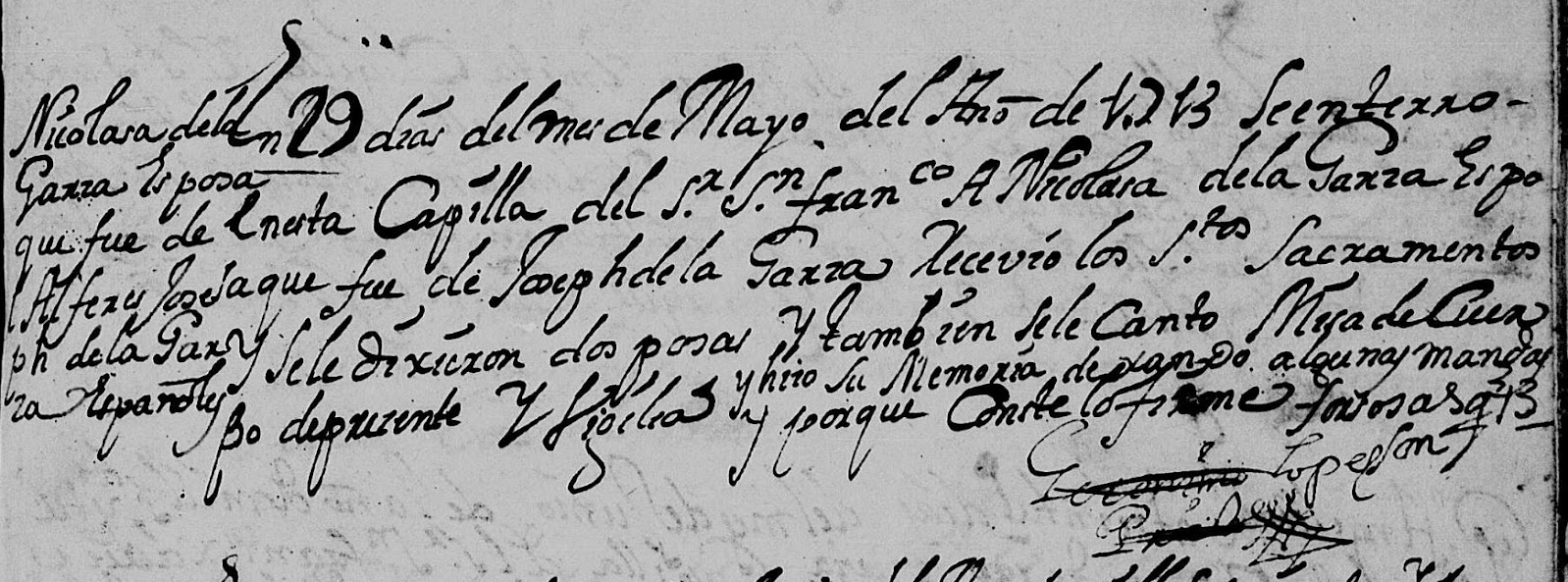 Nicolasa de La Graza death record 1713 monterrey