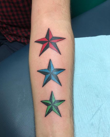 Multi-Color Nautical Star Tattoo