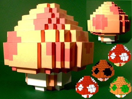 Super Mario - 3D 8Bit Mushroom Papercraft Pack ~ Paperkraft.net - Free ...