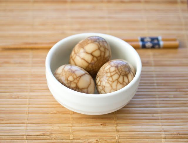 photo of three Chinese Tea Eggs in a bowl
