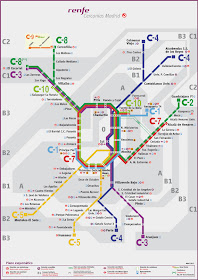 Plano de Cercanías Madrid, edición esquemática. Abril 2012 - pincha para ampliar el plano Plano de Cercanías Madrid, edición esquemática. Abril 2012 - pincha para ampliar el plano