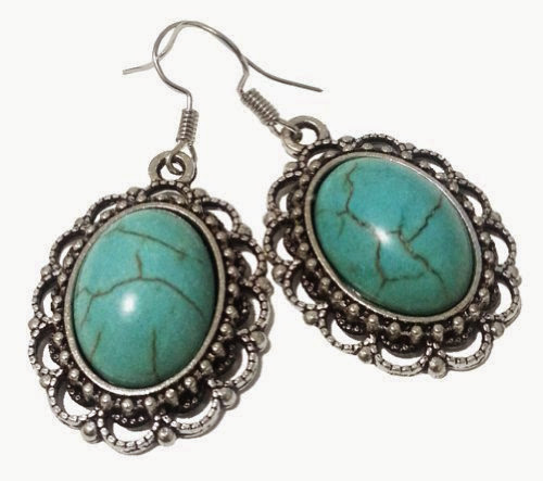  (ER001) Bohemian Style Vintage Blue Rhinestone Pendant Fish Hook Earrings for Women Ladies and Girls
