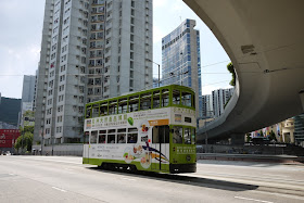 Hong Kong tram with advertisement for the National Products Expo Asia