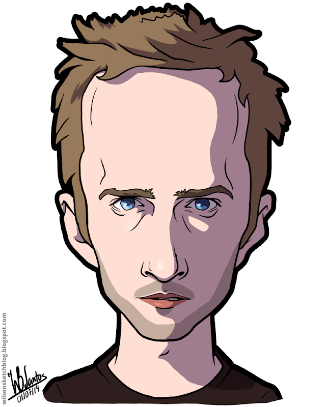 Cartoon caricature of Aaron Paul as Jesse Pinkman from Breaking Bad. Cartoon caricature of Aaron Paul as Jesse Pinkman from Breaking Bad.
