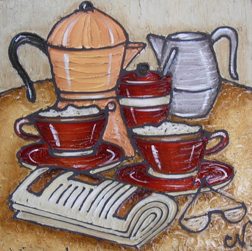 Coffee and Morning Paper. By Artist Chrissandra Unger