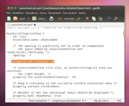Dimensioni Launcher di Unity 2D su Ubuntu