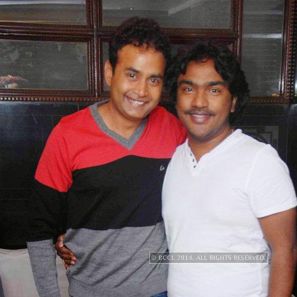 Sharan and Arjun Janya at the press meet of the film Adhyaksha, in Bangalore. 