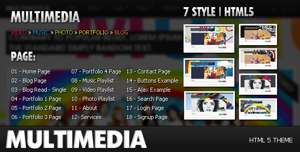 Themeforest Multimedia - Music, Video, Picture, Blog HTML 5 - Full RETAIL