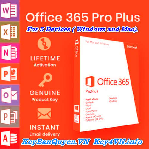 Mua bán key bản quyền Office 365 Pro Plus 5PC trọn đời Full 32 Bit và
