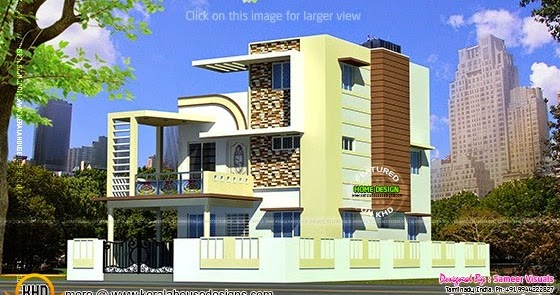 3 storied 4 bedroom house exterior - Kerala Home Design and Floor Plans ...