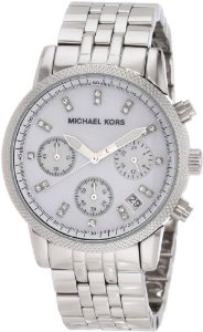  Michael Kors Women's MK5020 Silver Chronograph Knurl Top Ring Watch