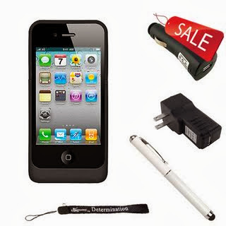 EXTERNAL BATTERY PACK // Black 2pc Case Protective Cover Snap On Made for Apple iPhone 4S (4th Generation 16GB 32GB - AT&T - Verizon) + Includes a Travel USB Home Charger + a Travel USB Car Charger Kit (Black)