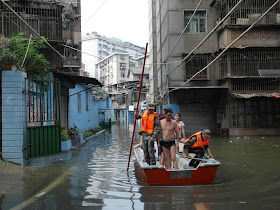 boat on flooded street