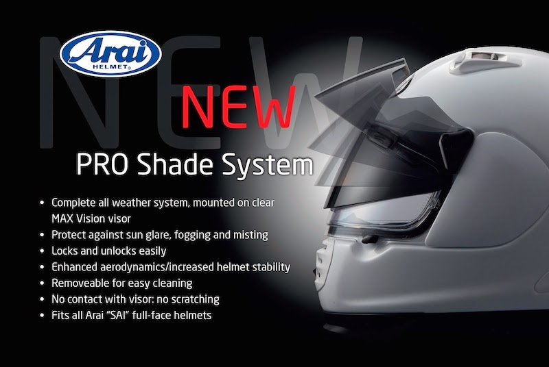 Arai giới thiệu hệ thống hỗ trợ tầm nhìn Pro Shade Visor với khả năng điều khiển không cần dùng tay Arai PRO Shade system.
