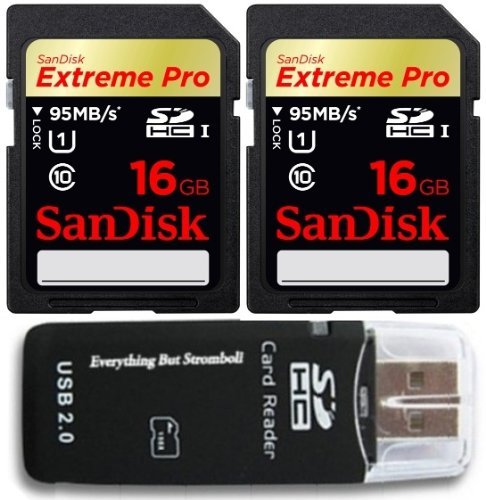 SanDisk 32 GB (16GB x2 = 32GB) Extreme Pro SDHC Memory Card with Everything But Stromboli (tm) Card Reader