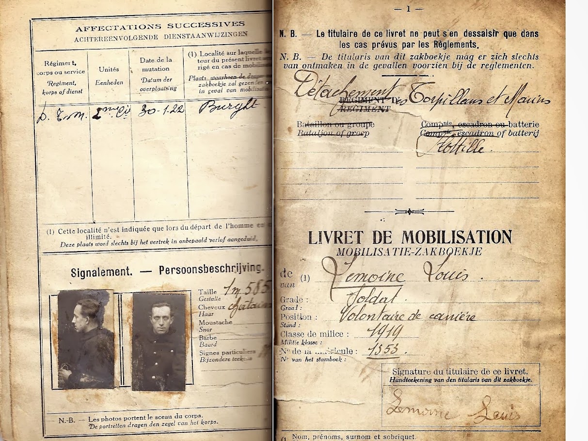 PASPORT TORPILLEURS MARINS 1919 Livret+mobilisation