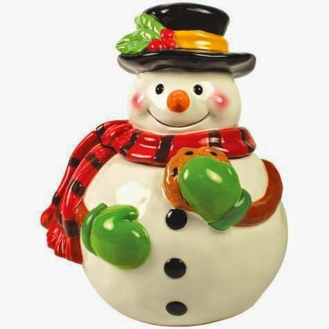 10.5 Inch Happy Snowman Eating a Cookie Painted Ceramic Cookie Jar
