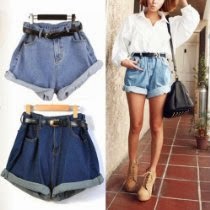 <br />Lady Women Retro Girl High Waisted Oversize Crimping Boyfriend Jeans Shorts Pant