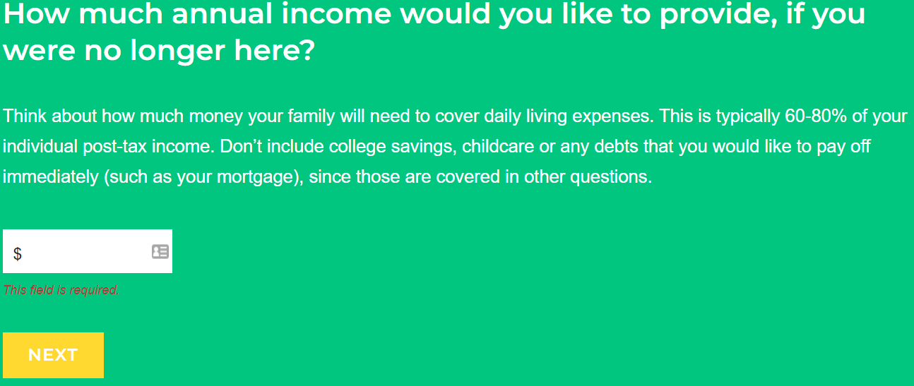 Life happens calculator - first question about annual income