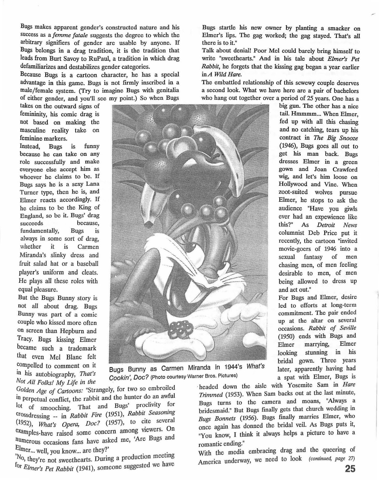 Page 27 from Cross-Talk: The Gender Community's News & Information Monthly, No. 60 (October, 1994), “Bugs Bunny: Queer as a Three Dollar Bill” by Hank Sartin