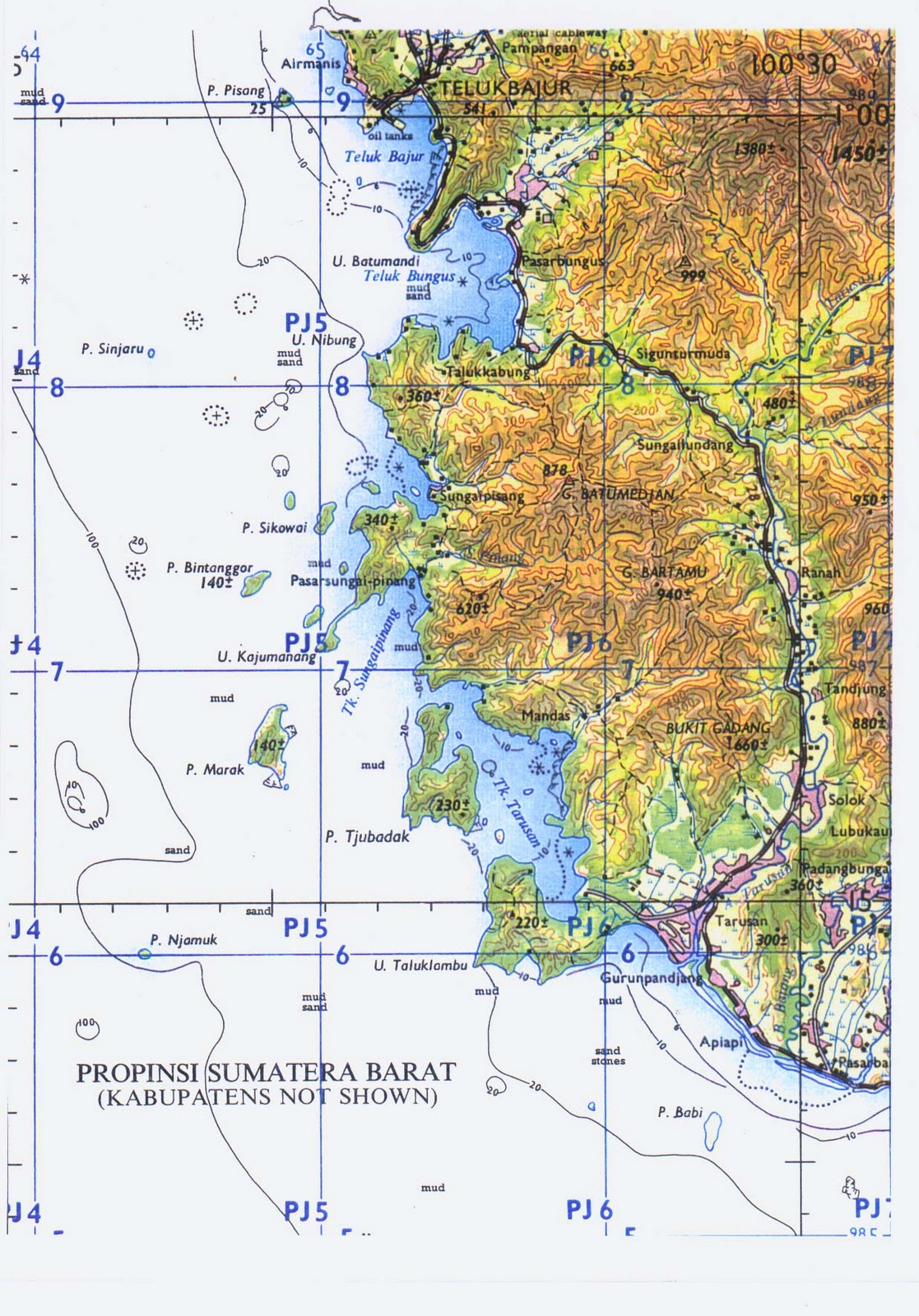 TAKJUB INDONESIA Peta Topografi Padang skala 250k
