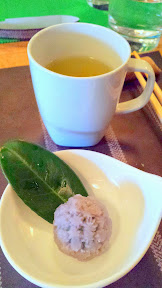 Hydrangea Manju with Genmai Macha Tea