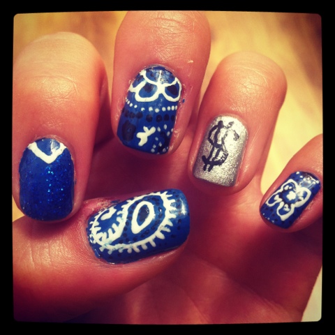 Sick Nailz Crips V Bloods Left Hand Was A Bit Dodgey But I M Still Really Hy With It Used Nyc Red And Blue Silver By Stargazer Nail Art Pens From Penny S Yet Again