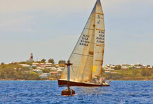 J/120 offshore cruiser racer sailboat- winning Bermuda Race off St David's Lighthouse