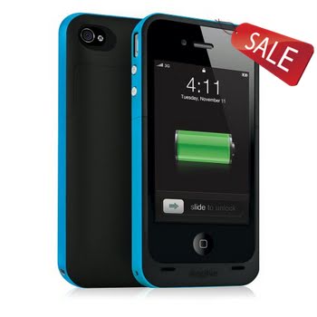 Mophie Juice Pack Plus Case and Rechargeable Battery for iPhone 4 & 4S Retail Packaging (Cyan)