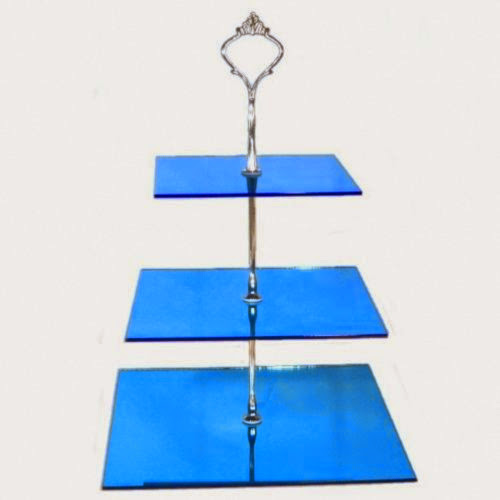 Large 3 Tier Blue Acrylic Square Mirror Cake Stand 20cm 25cm 30cm Overall height 32cm