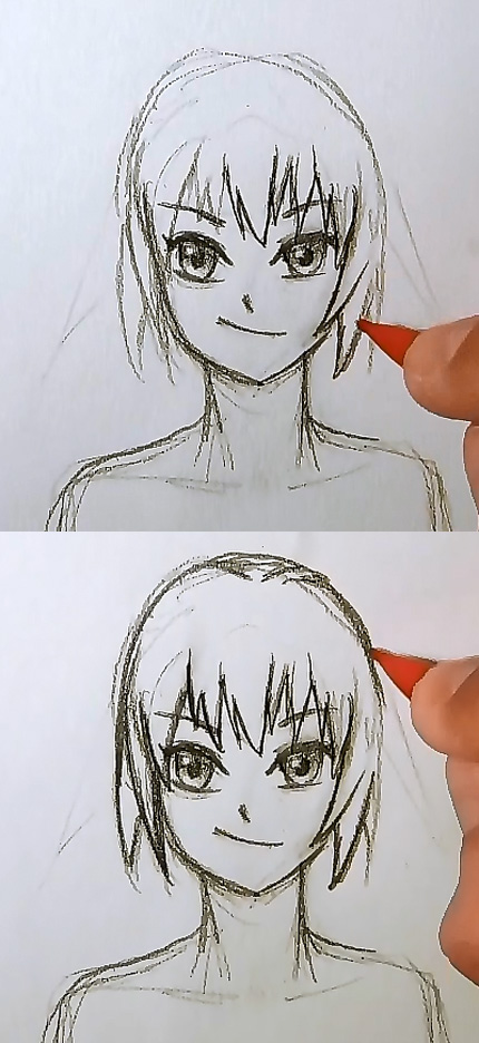 How to Draw a Manga Girl with Short Hair (Front View)