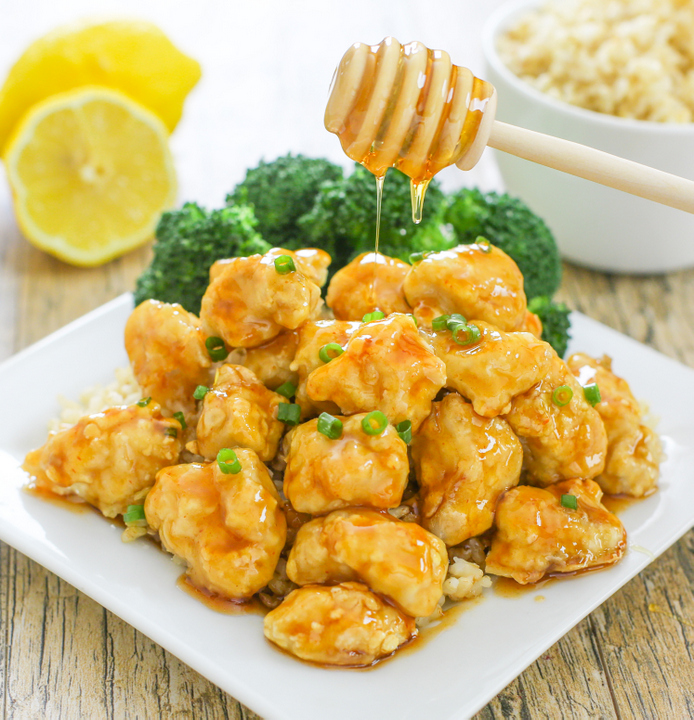 photo of Baked Crunchy Honey Lemon Chicken with honey