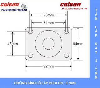 Kích thước Bánh xe cao su di động Colson phi 100 x 32mm - 4 inch | STO-4856-448 sử dụng bạc đạn