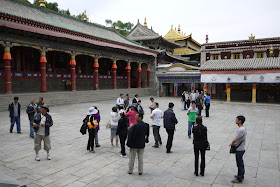 Scene with tourists at Kumbum Monastery (Taer Si) in Qinghai, China