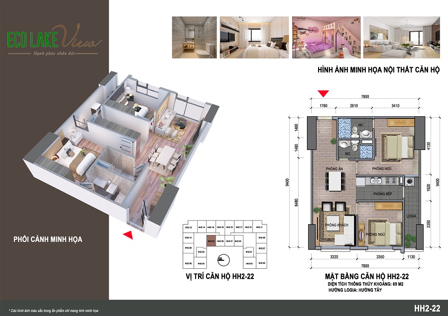 Mặt bằng căn hộ HH2-22 chung cư Eco Lake View Mặt bằng căn hộ HH2-22 chung cư Eco Lake View
