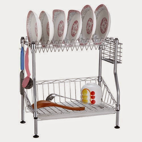  Welland Adjustable 2 Tiers Dish Drying Rack, Utensil Drying Rack, Carbon Steel With Chrome Finish, Easy Assembly, Holds up to 17 Plates W/Removable Cutlery Basket