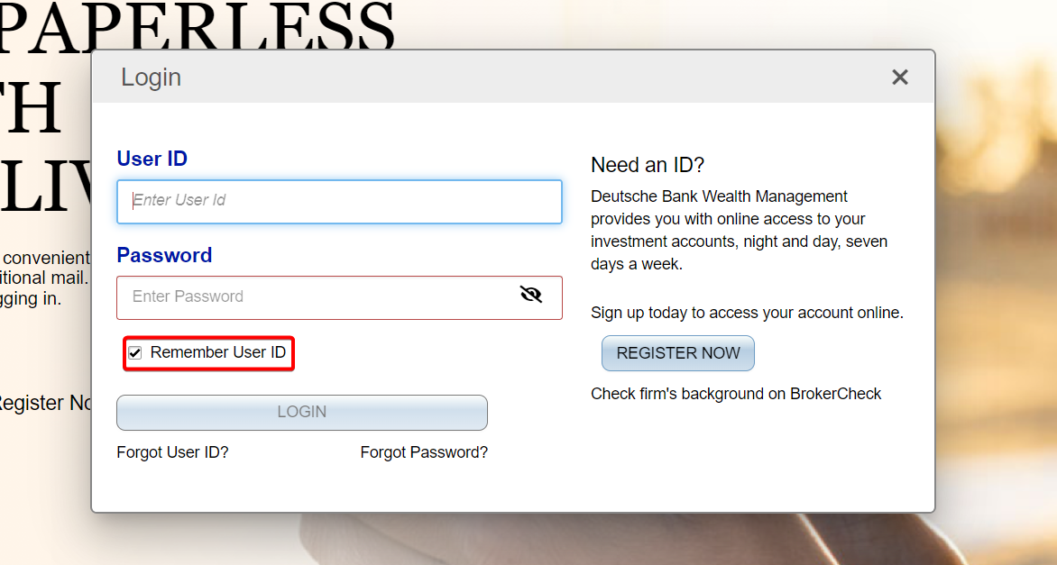 Deutsche Bank Login Portal - Click Remember User ID