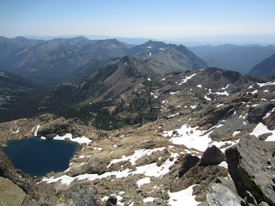 Lake Ingalls and Ingalls Pass in view - a look back at where we camped and part of our approach