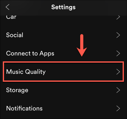 Tap "Music Quality" on iOS
