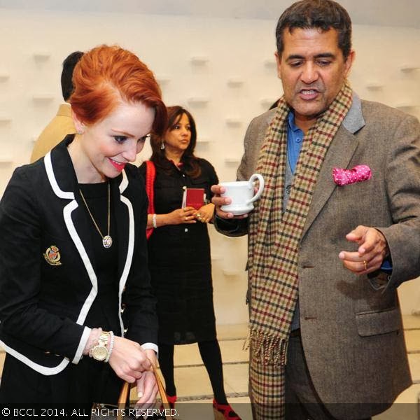 Brandy Dallas with AD Singh during the Be Open exhibition, held at IGNCA, Janpath, New Delhi, on February 10, 2014.