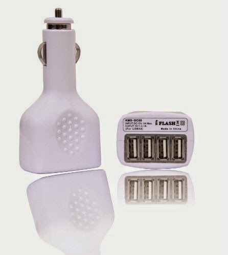  iFlash Four USB Port Car Charger for Apple iPad, iPad2, iPad3, iPhone 3G/3GS, iPhone 4/4S, iPod Touch 4G, Nano 6th. Support all iPad, iPod, iPhone Models. Also Support Samsung Galaxy, Motolola Droid, HTC Smart Phones, Amazon Kindle. (White Color, Retail Package)