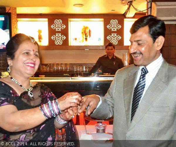 Sangeeta (L) and Himanshu at their anniversary celebration during Valentine's Week at Yellow Chilli, Lucknow. 