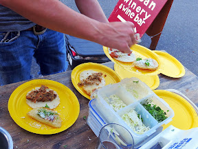 Working it for Google Experts Portland! Offerings of Taco Pedaler included Tacos: chicken, beef, pork or bean. Topped with cabbage, cilantro, and cotija cheese! Dillas: filled with potato, green chilis and cheese all simmered in a cheese beer sauce!