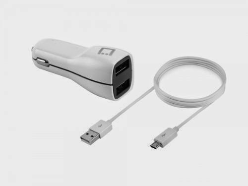  High Power 2.1Ah Dual USB Port Car Charger with Micro USB Cable-White For Huawei Ascend Y M866 (U.S.Cellular) - PMICROMS2WT