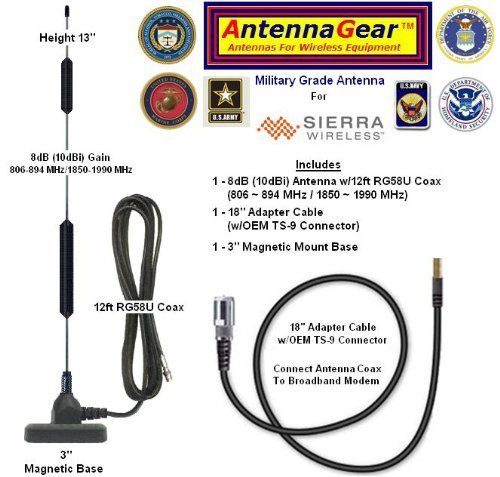 8dB AT&T Sierra Wireless Shockwave USB Modem Antenna w/OEM SMK TS-9