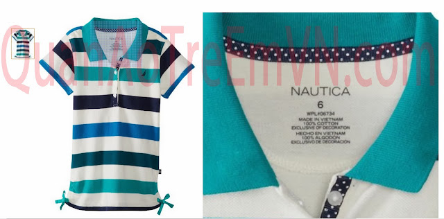 Áo thun Nautica bé gái, hàng xuất xịn, size từ 5T đến 12T, sọc xanh.w1