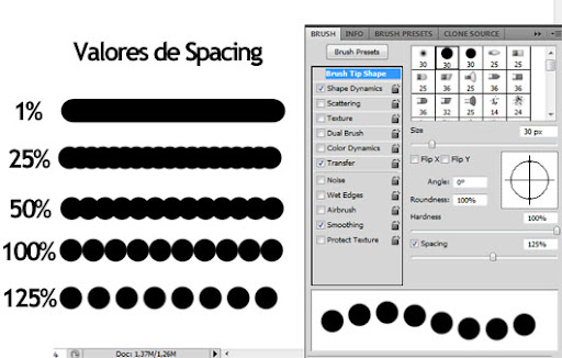 Exemplos de Spacing em um pincel do Photoshop Exemplos de Spacing em um pincel do Photoshop